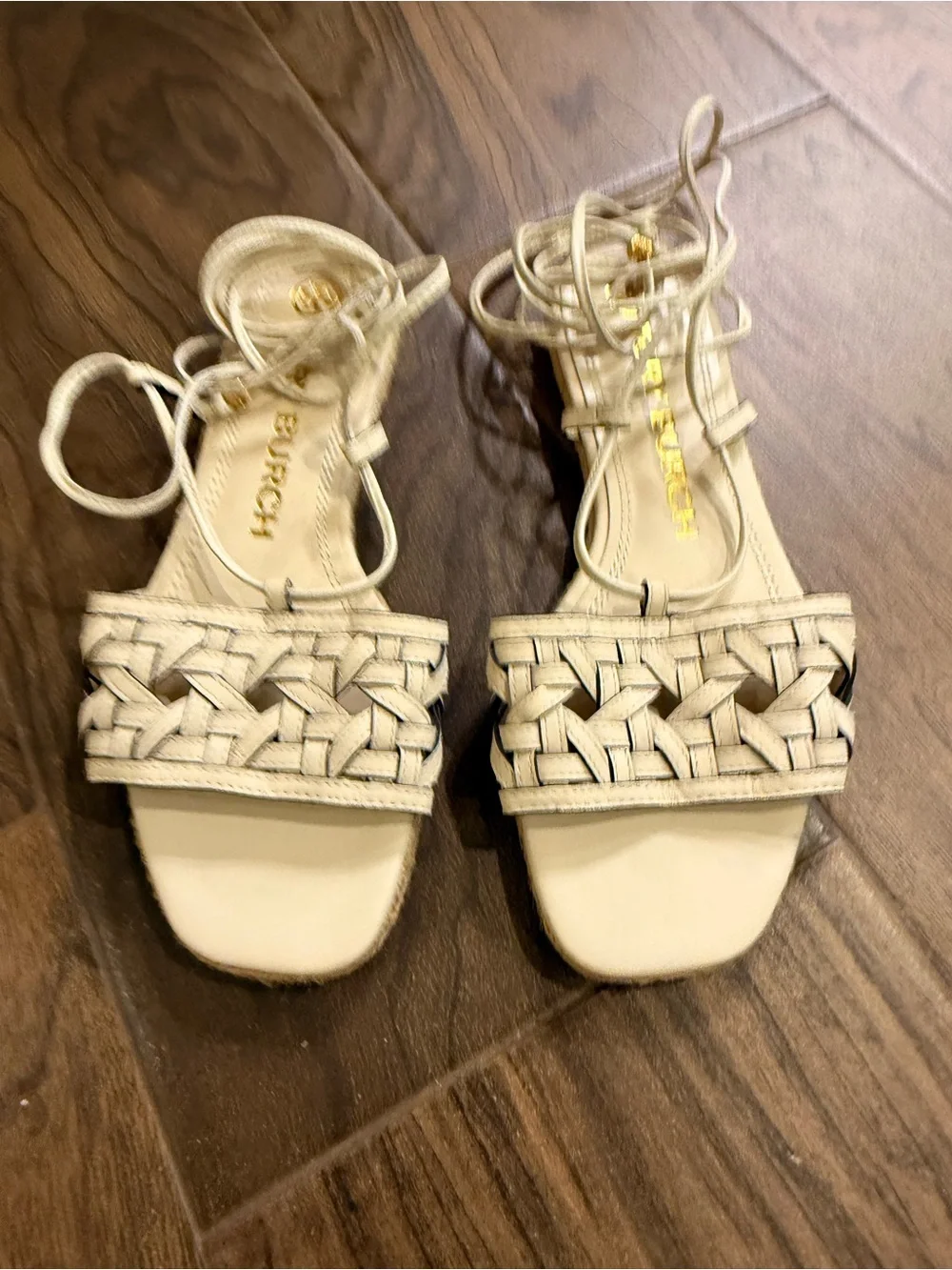 Tory Burch Woven Ankle-Tie Women’s Sandals in Beige